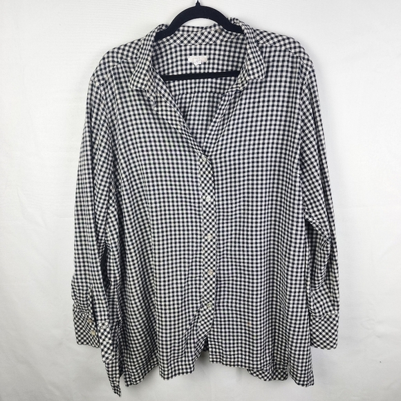 J. Jill Tops - J Jill Black & White Gingham V-neck Button Up Tunic Size Extra Large